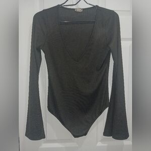Free people black bodysuit bell sleeves size l